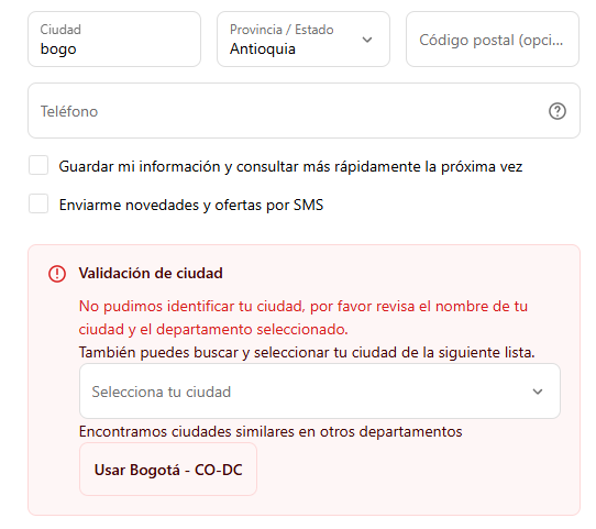 Bloqueo de Checkout City Check